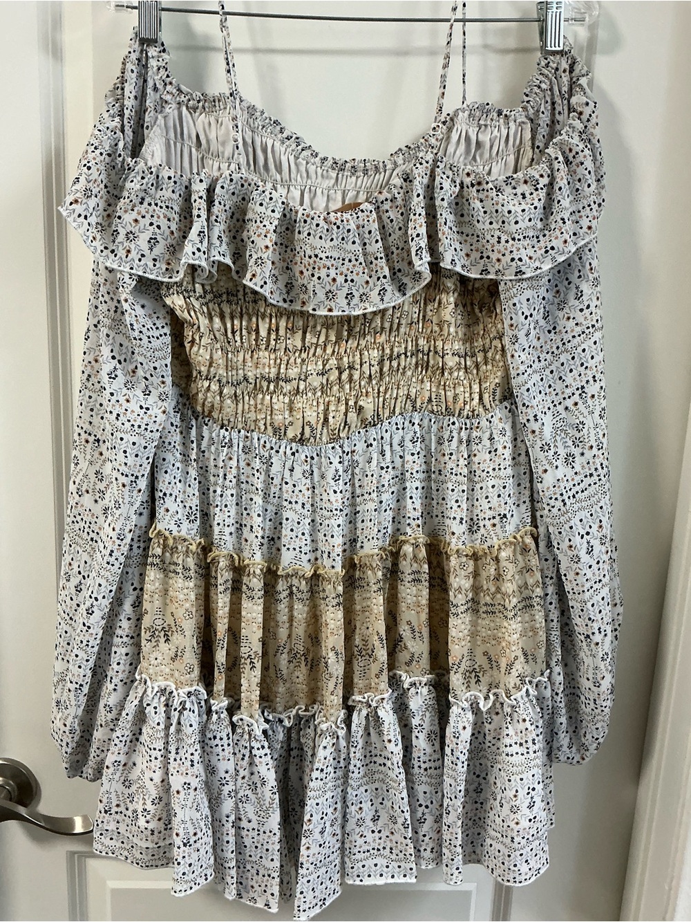 Choose Women’s Large Floral Off the Shoulder Tiered Ruffle Mini Dress Smocked